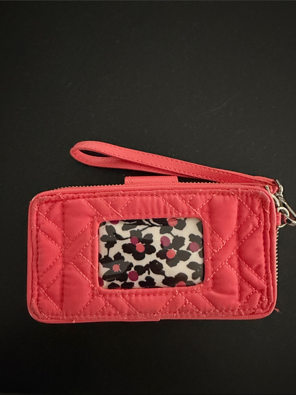 Vera Bradley Coral Quilted Wristlet Card Holder with ID Window